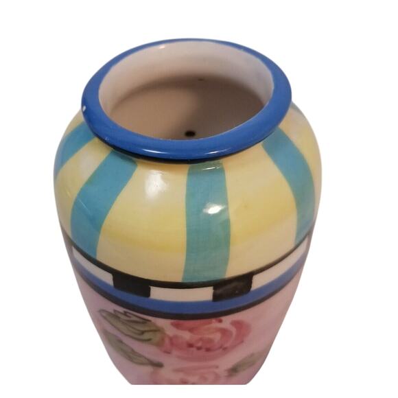 WCL Flower Bud Vase Colorful ROSE Pattern Whimsical  Flowers Striped CIRCUS Vntg - Picture 4 of 14
